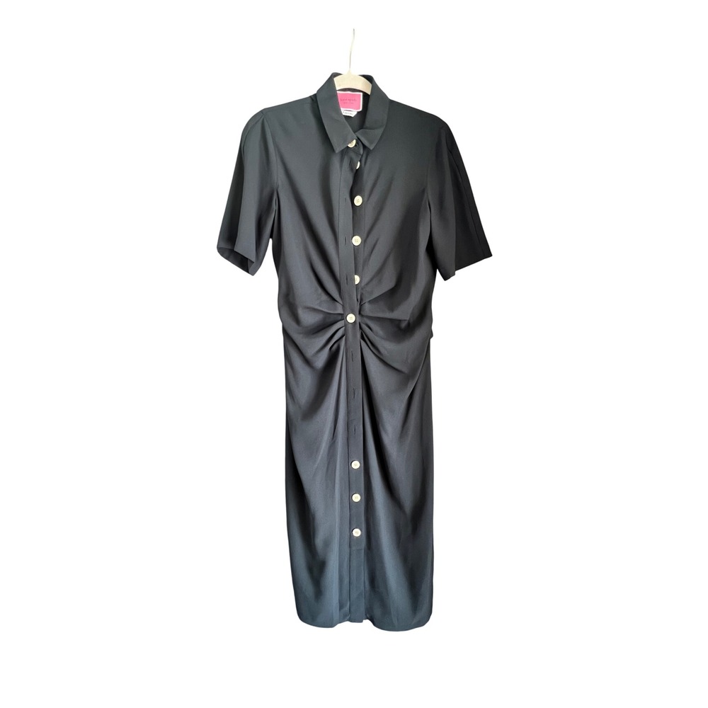 Kate Spade New York Black Shirt Dress Gold Button Detail‎ Midi Size 8